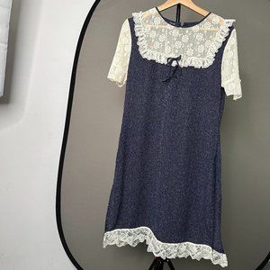 vintage dress | navy blue + lace + polka dots